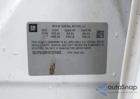 2014 Chevrolet Cruze Ls Auto z USA, uszkodzony, nr VIN 1G1PA5SH1E7269465